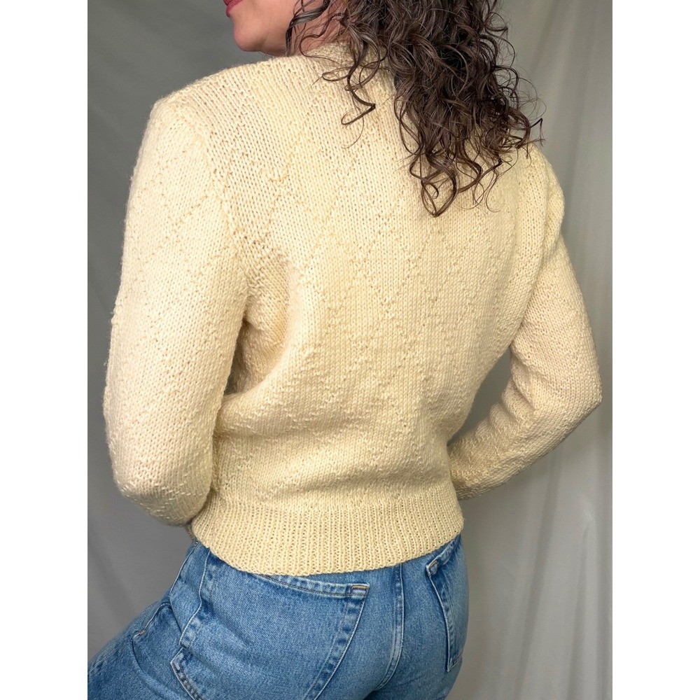 Vintage 50s Hand Knit Wool Floral Embroidered Cardigan Sweater Made in England - Picture 11 of 12